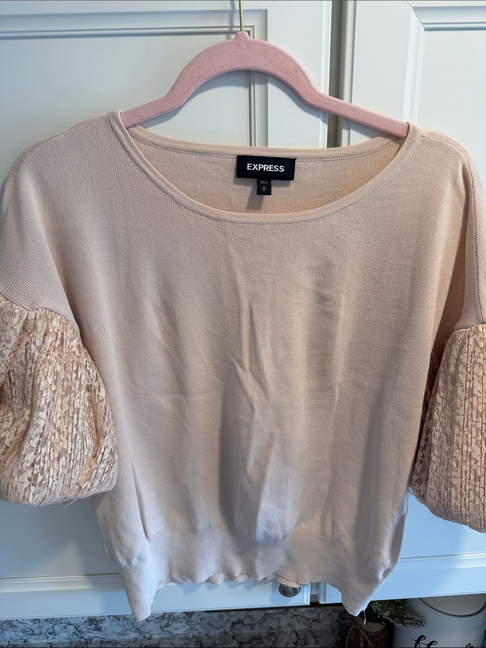 Express Blush Puff-Sleeve Sweater Top